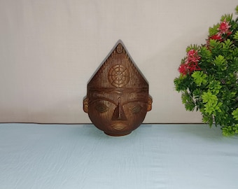 Brass Tribal Man Face Pen Holder: Funky Office Desk Decor