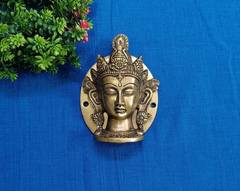 Tara Devi Face Door Knocker | Brass Tibetan Goddess Design Door Bell