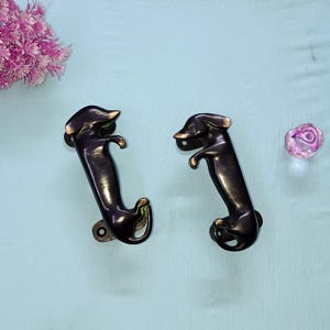 Brass Dog Cabinet Knob: Puppy Cupboard Handle, Set of 2