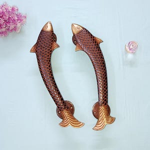 Brass Fish Door Pull: Nautical Bedroom Door Handle (11.5" Inches)