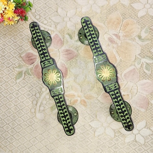 Flower Mandala Art Door Decorative Pull Set | Brass Wristwatch Design Sliding Door Handle Decor
