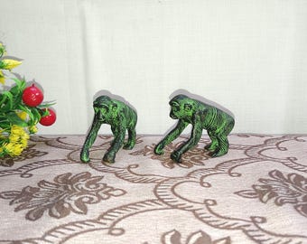 Brass Chimpanzee Idol Set of 02 Pieces | Baby Gorilla Statue Table Home Decor