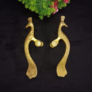 8.0&#39;&#39; Inches Flamingo Bird Design Entry Door Grab Pulls | Brass Unique Peacock Inspired Door Handle Set