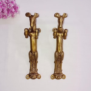 Brass Standing Horse Shape Door Handle in Dull Golden color | Set of 02 pieces