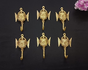 Väggkrokar i mässing med Ganesha-elefantmotiv - 6-pack