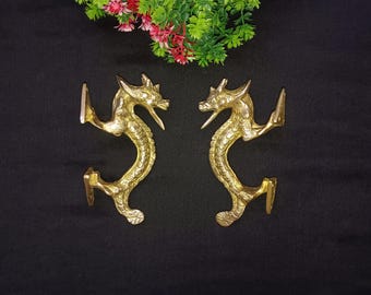 Brass Chinese Dragon Drawer Knob Pulls - Set of 02