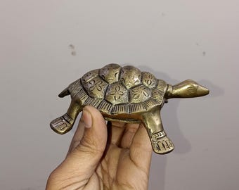 Brass Tortoise Shape Table Showpiece | Brass Crawling Turtle Sculpture | Weight: 500 Grams Approx.