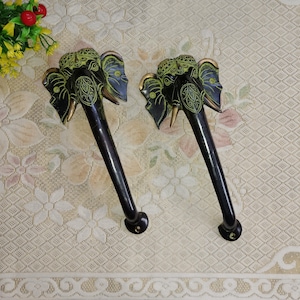 11.3&quot; Inches Long Elephant Door Heavy Handle | Brass Ganesha Door Pull Religious Door Decor