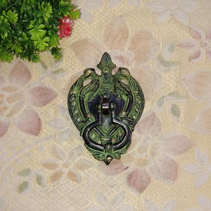Dual Peacock House Door Knocker Decor | Brass Yali Themed Bedroom Door Bell Accessories