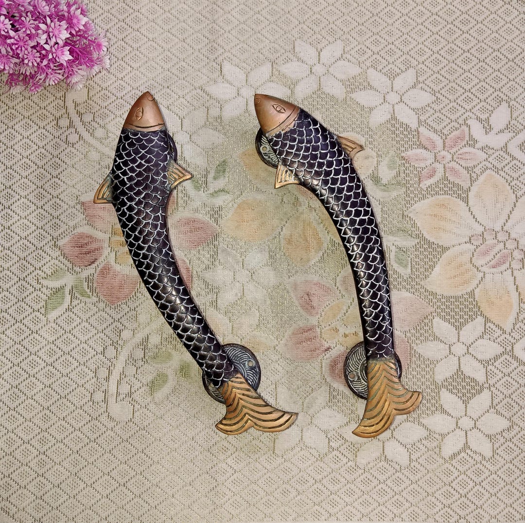 Ocean Handle Brass Fish Door Handle Pair: Ocean Theme Hardware - Etsy