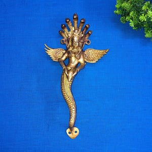 Brass Naag Kanya Door Pull: Mermaid Handle with Crown & Necklace