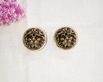 Brass Lion Face Door Knob Set: Royal Jungle Decor