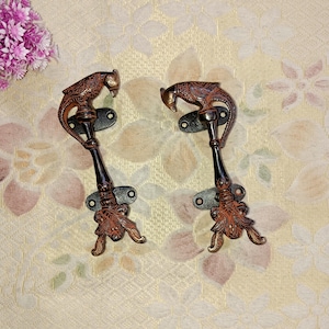 Brass Dancing Parrot Door Handle | Brass Plant With Peacock Engraving  | Set of 02 pieces