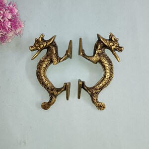 Brass Fire Dragon Shape Door Handle | Brass Chinese Dragon Kitchen Drawer Knob | Set of 02 pieces