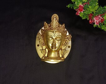 Brass Tara Devi Face Door Knocker: Budai Goddess Head Decorative Bell