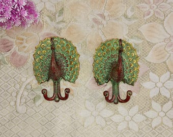 Ganchos de pared de latón con forma de pavo real: colgador decorativo para pájaros (juego de 2)