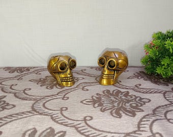 Brass Skull Ashtray of Male & Female | Tableware Art Party Decor Showpiece