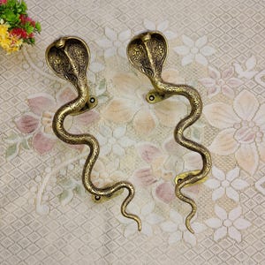 Cobra 11&quot; Inches Door Handle Pair | Brass Snake Design Door Decorative Pull Set