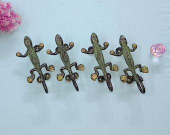 真鍮製トカゲ型ウォールフック：爬虫類装飾、4個セット - Etsy 日本