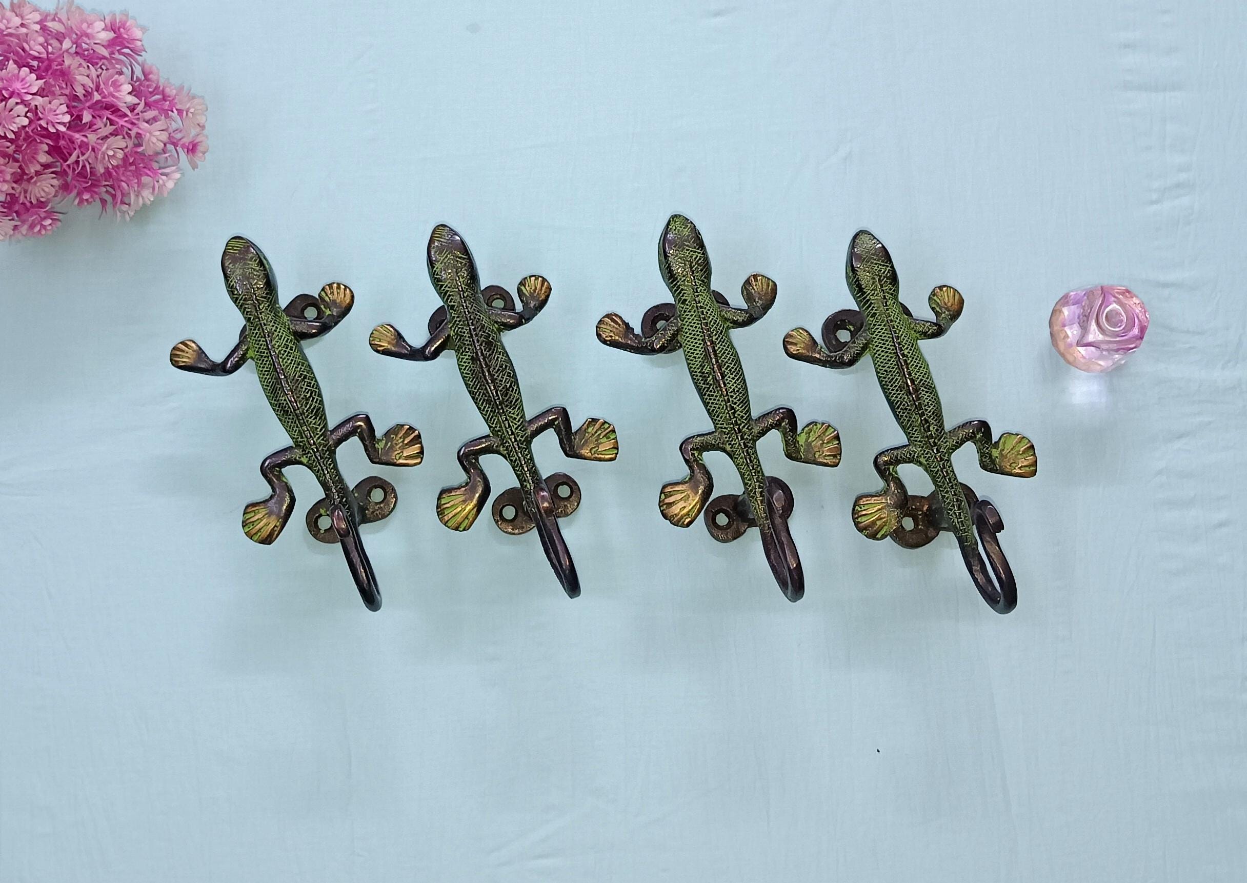 真鍮製トカゲ型ウォールフック：爬虫類装飾、4個セット - Etsy 日本