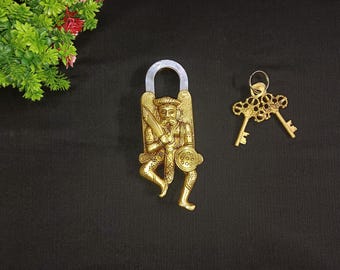 Candado de latón con diseño de soldado asiático y 2 llaves / Candado funcional