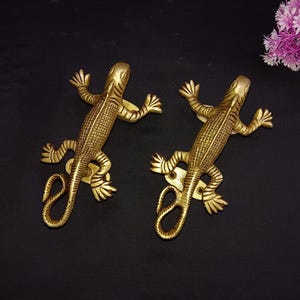 Poignée de tiroir en forme de lézard en laiton | Bouton d'armoire design caméléon en laiton | Lot de 02 pièces