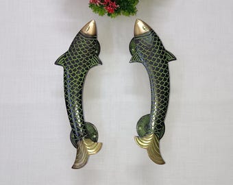 Brass Fish Door Handles: Nautical Decor, Set of 2