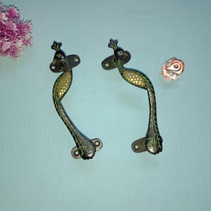 Brass Peacock Mini Cabinet Pull | Brass Floral Bird Shape Door Handle | Set of 02 pieces