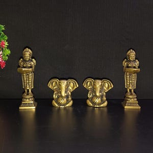 Brass Hindu Goddess Deep Lakshmi & Brass Hindu God Ganesha Statue