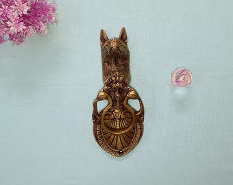 Brass Wolf Head Door Knocker | Brass Coyote Face Door Bell