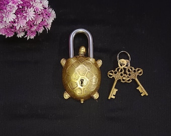 Turtle Tricky Door Lock with 02 Keys | Brass Tortoise Shaped Puzzle Door Padlock