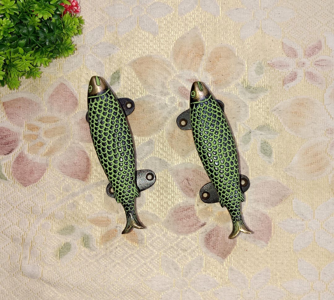 Brass Fish Shape Cabinet Handle | Handmade Tuna Fish Window Pull | Set ...