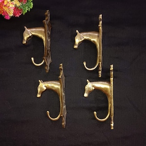 Lacquered Horse Face Clothes Wall Hanging | Brass Foal Horse Wall Hooks Set of 04 Pieces for Handbag Wall Hanging