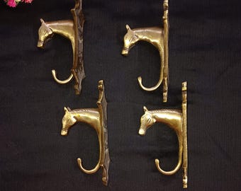 Lacquered Brass Horse Head Wall Hooks - Set of 4