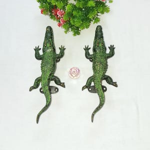 Brass Crocodile Door Handles: Alligator Design Pulls, Set of 2
