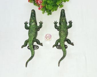 Messing Krokodil Türgriffe: Alligator Design Griffe, Set von 2