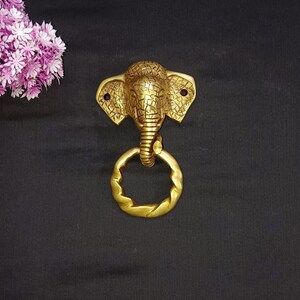 Ganesha Themed Home Door Knocker | Brass Elephant Head Design Log House Door Bell Decoration