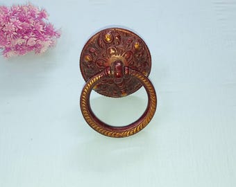 Brass Round Cup Shape Door Bell With Ring Shape Handle & Long Screw for installation