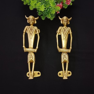 Brass Tribal Man Door Handle: Drum Player, Set of 2