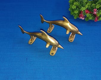 Brass Baby Dolphin Cabinet Door Handle | Dull Golden Dolphin Door Pull | Set of 02 pieces