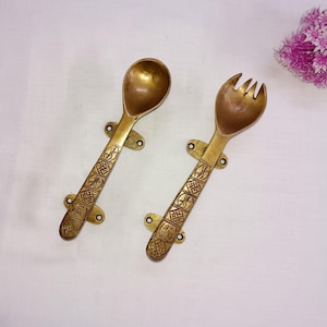Brass Restaurant Door Handle | Brass Fork Spoon Shape Cabinet Pull | Set of 02 pieces