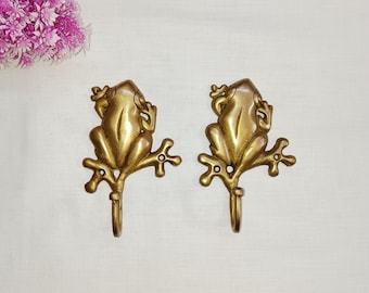 Brass Frog Wall Hanger Set: Engraved Home Key Holder
