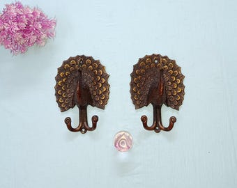 Brass Wall Mounting Peacock Shape Towel Hanger | Set of 02 pieces