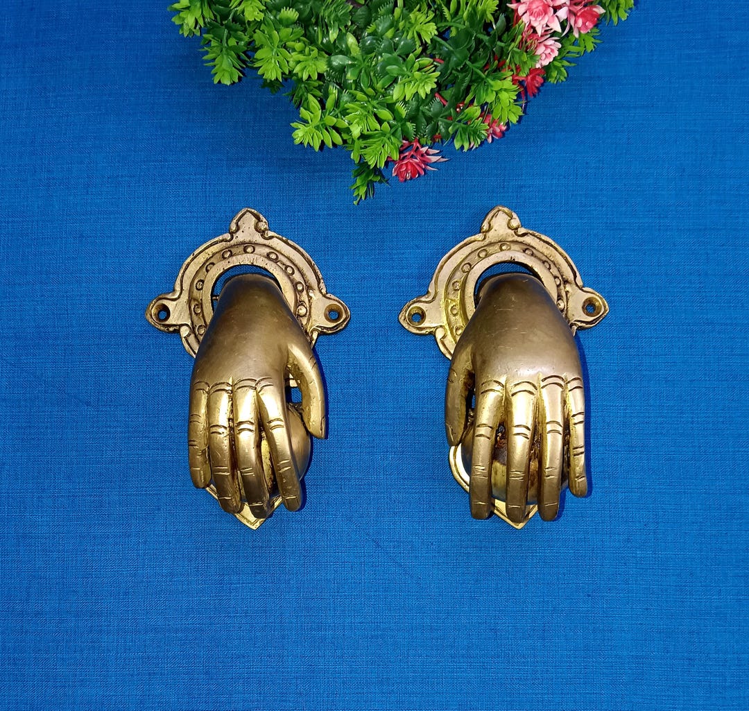 Brass Hand Door Knocker Set: Cottagecore Double Door Hardware - Etsy