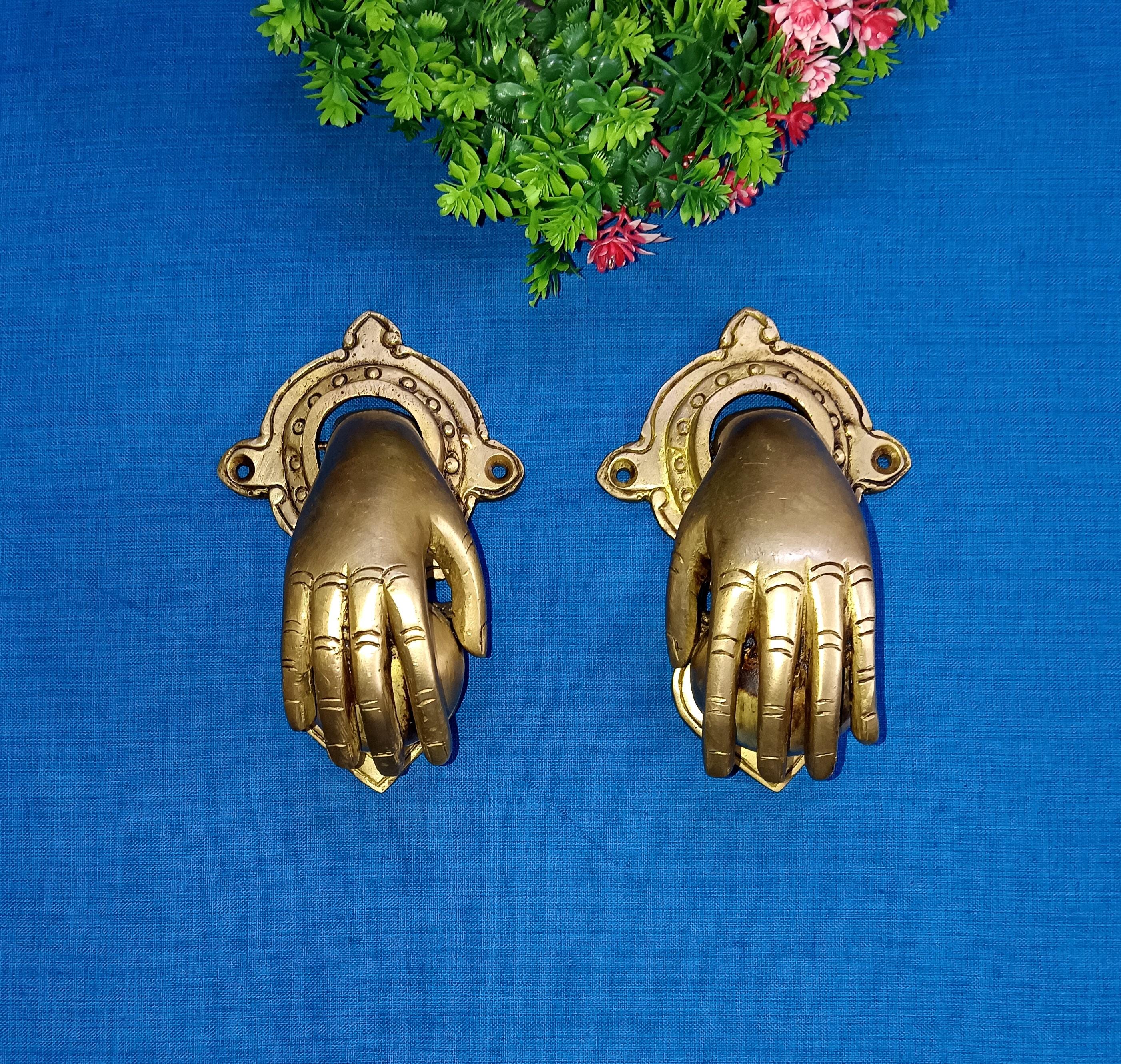 Brass Hand Door Knocker Set: Cottagecore Double Door Hardware - Etsy