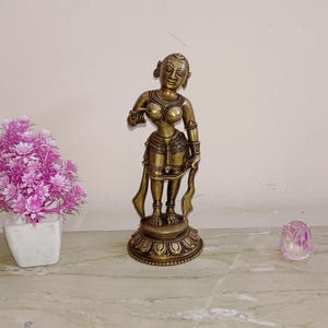 Brass Dancing Girl in Dull Golden Color | Brass Exotic Dancer Statue