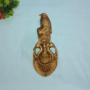 Brass Sparrow Design Door Hanging Knocker | Brass Yali & Pigeon Design Door Bell
