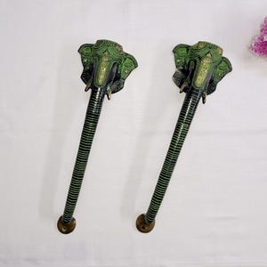 15.5&quot; Inch Brass Elephant With Long Trunk Door Handle | Brass Ganesha Door Pull | Set of 02 pieces
