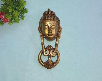 Brass Meditating Buddha Face Shape Door Mounting Knocker