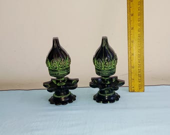 Brass Blooming Flower Table Lamp with Ganesha Base - Set of 02